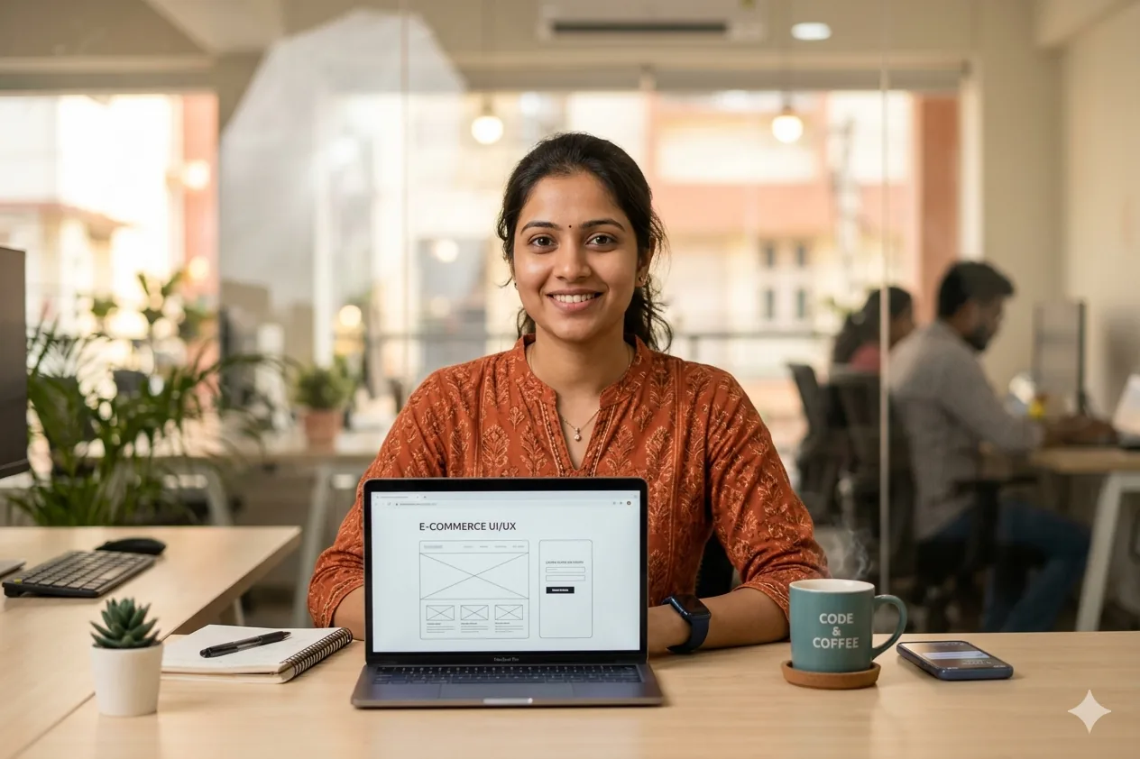 A friendly Aivo team member working on a website at her desk
